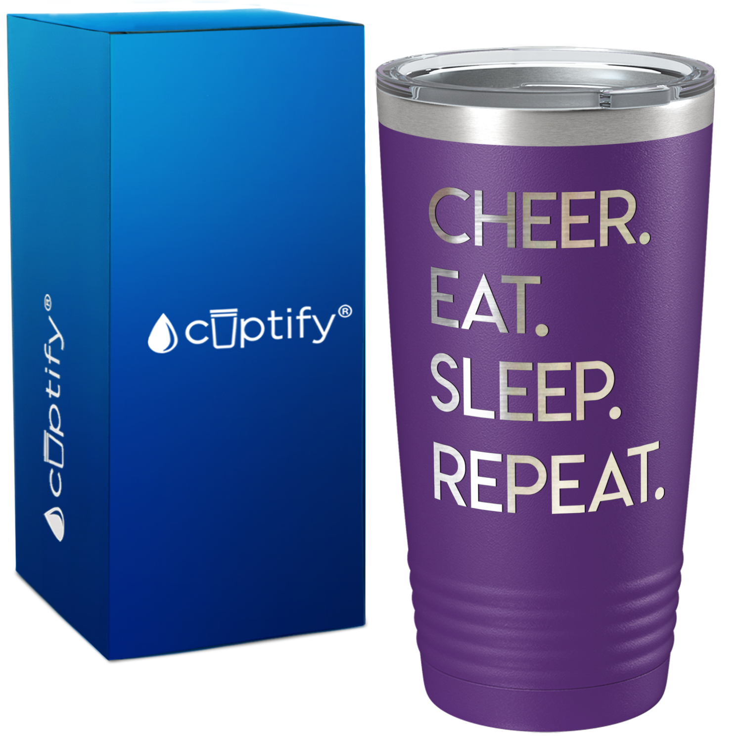 Eat Sleep Cheer Repeat on 20oz Tumbler