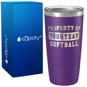 Personalized Property of Your Team Softball on 20oz Tumbler