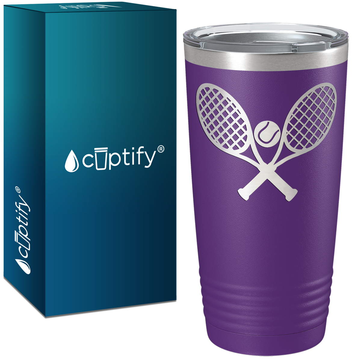 Tennis Rackets and Ball Laser Engraved on Stainless Steel Tennis Tumbler