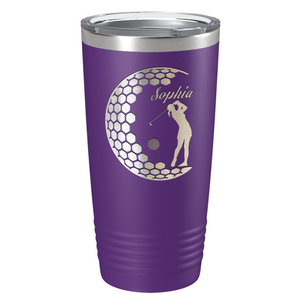 Personalized Women Golfer Laser Engraved on Stainless Steel Golf Tumbler