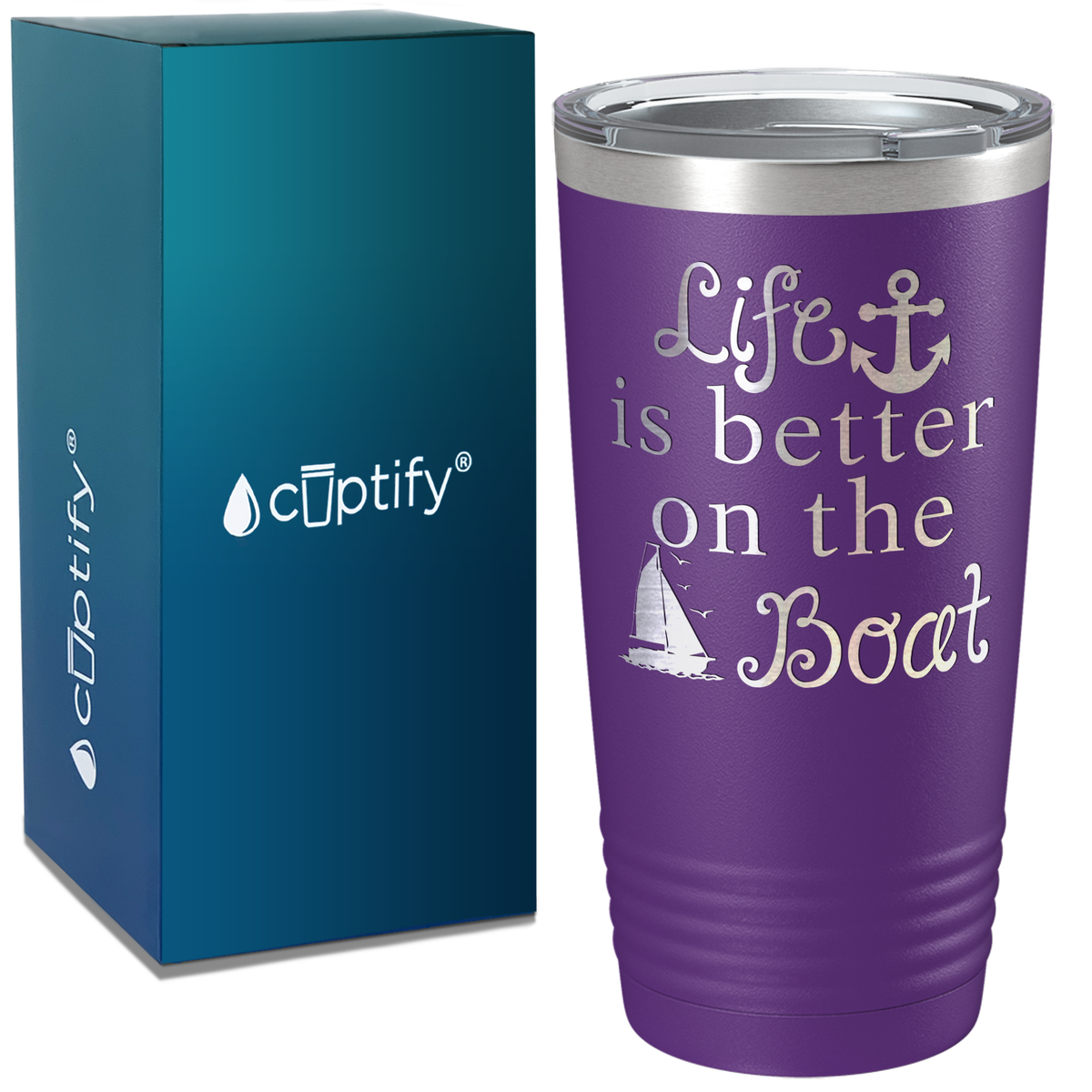 Life is Better on the Boat Blue on White 20 oz Stainless Steel Tumbler