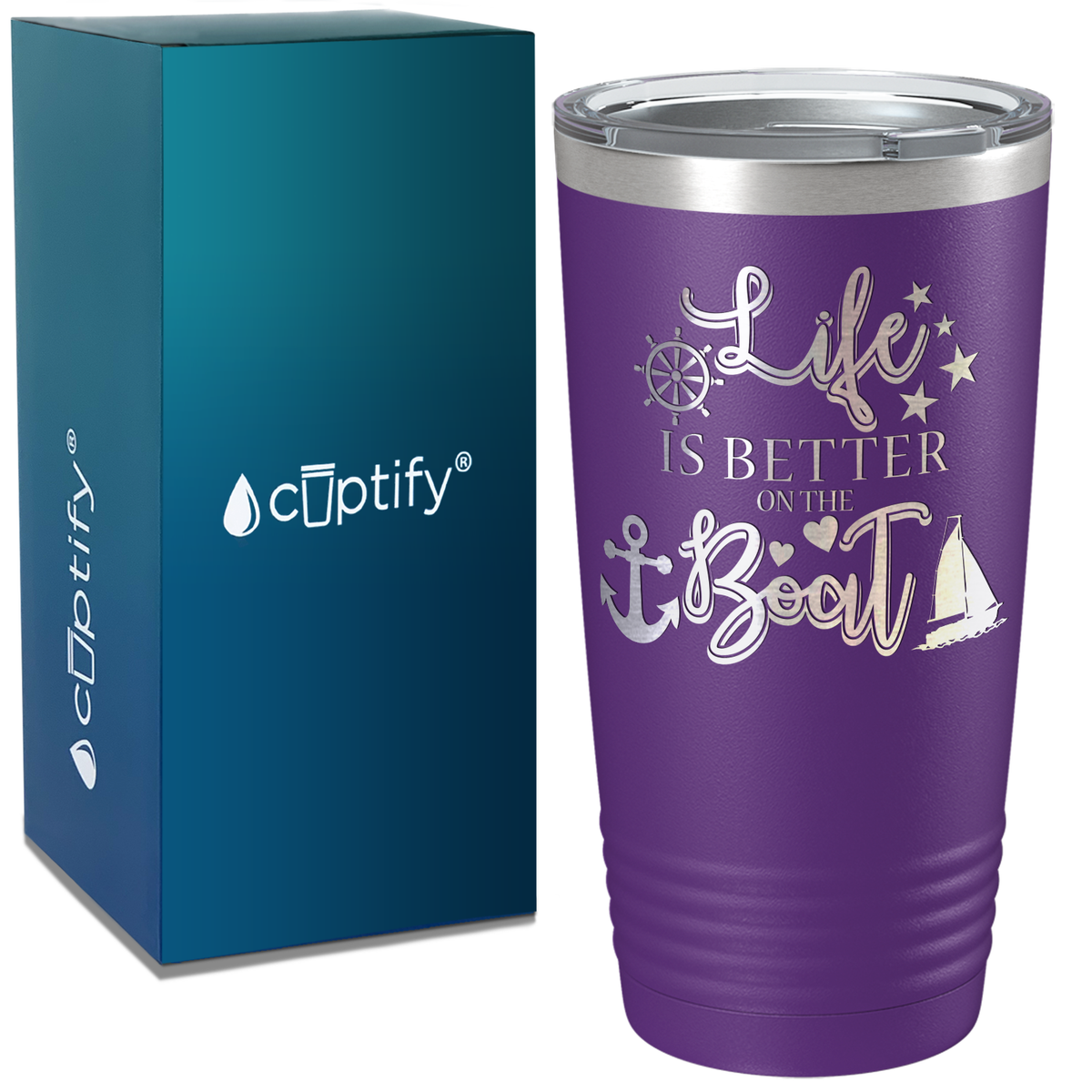 Life is Better on the Boat Green on White 20 oz Stainless Steel Tumbler