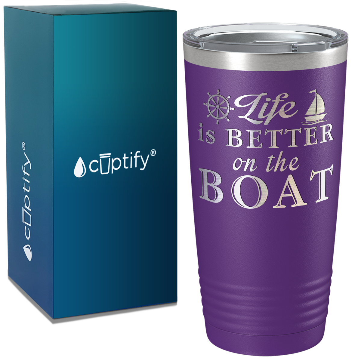 Life is Better on the Boat on White 20 oz Stainless Steel Tumbler