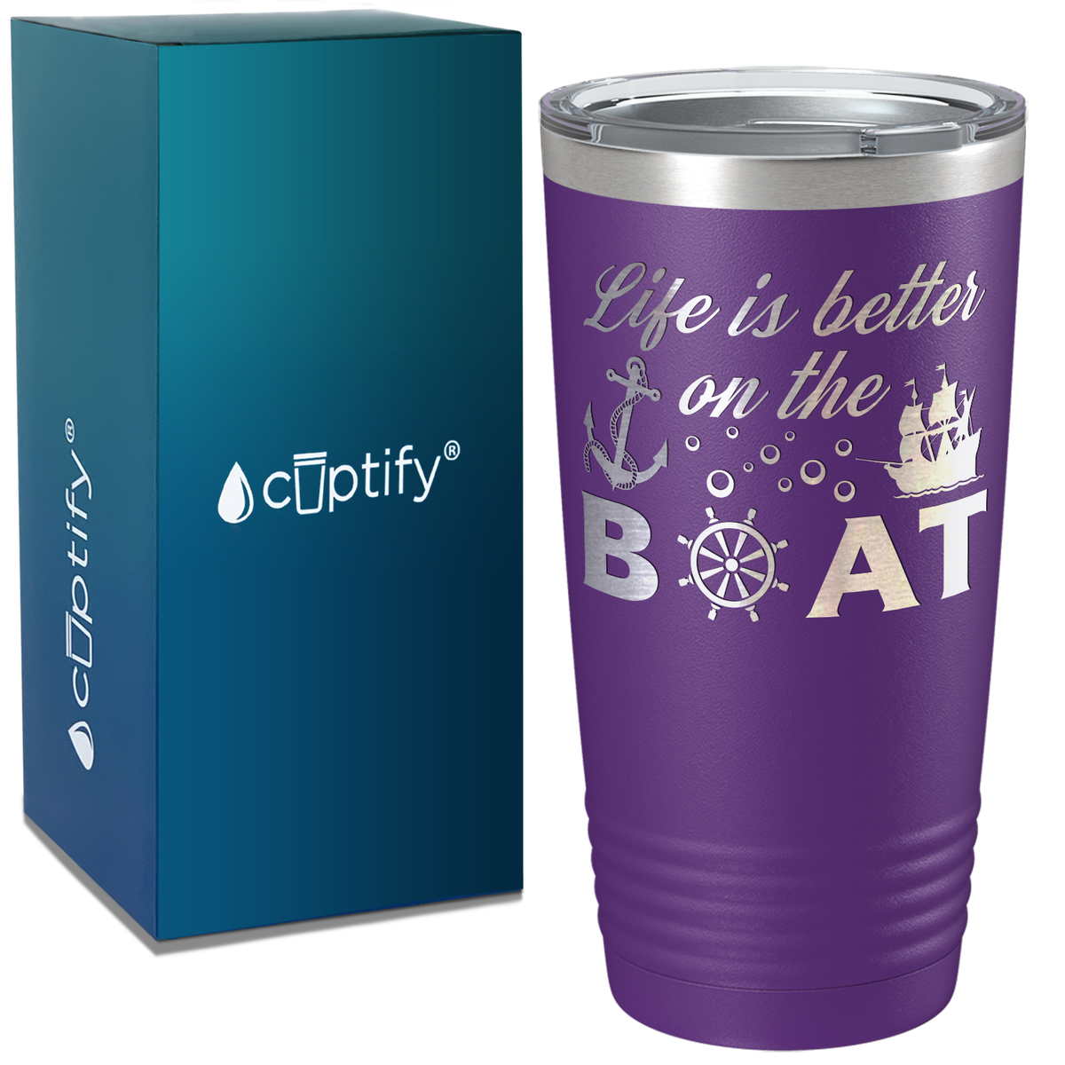 Life is Better on the Boat Sailing on White 20 oz Stainless Steel Tumbler