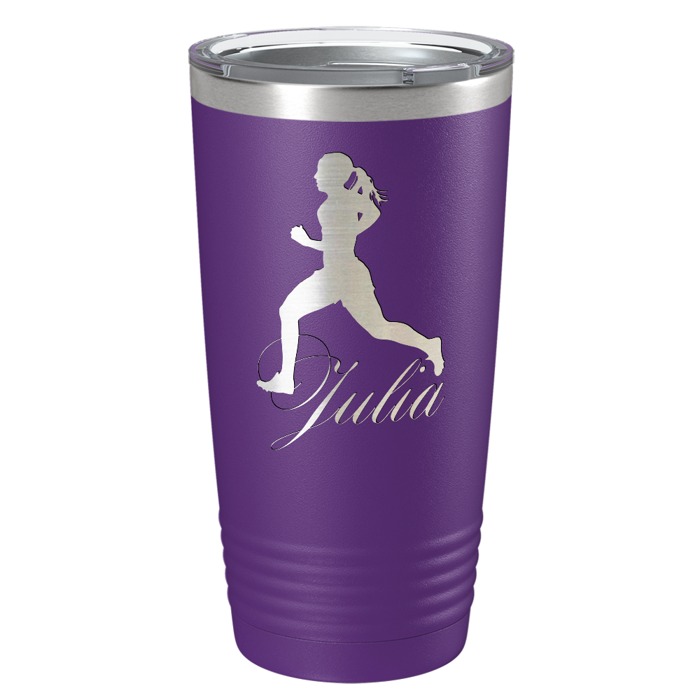 Personalized Running Women Silhouette Laser Engraved on Stainless Steel Cross Country Tumbler