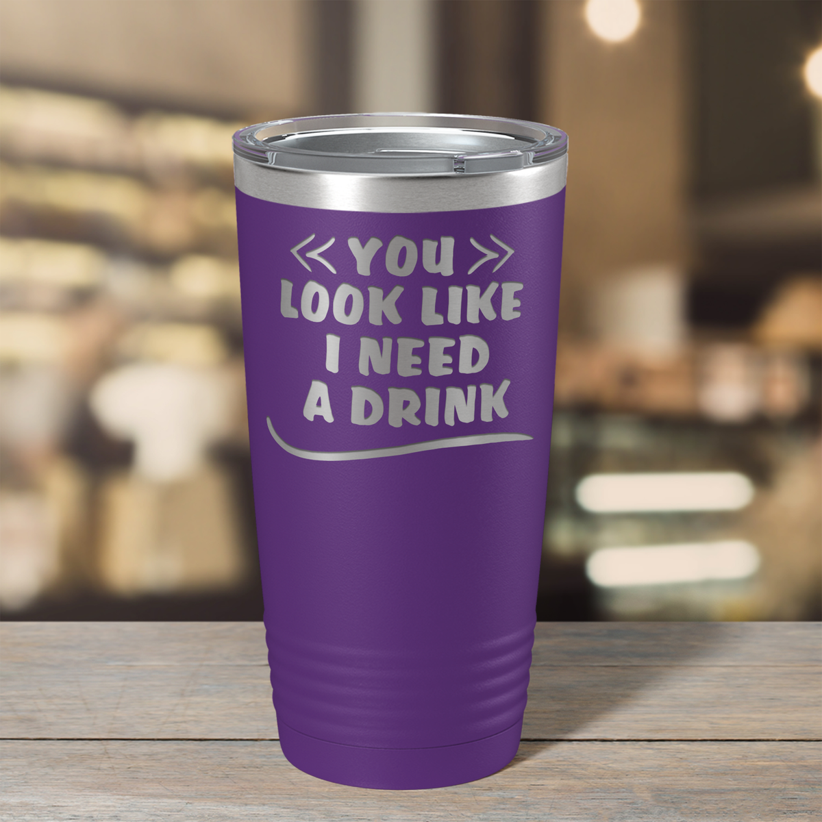 You Look Like I Need Drink on Purple 20 oz Stainless Steel Ringneck Tumbler