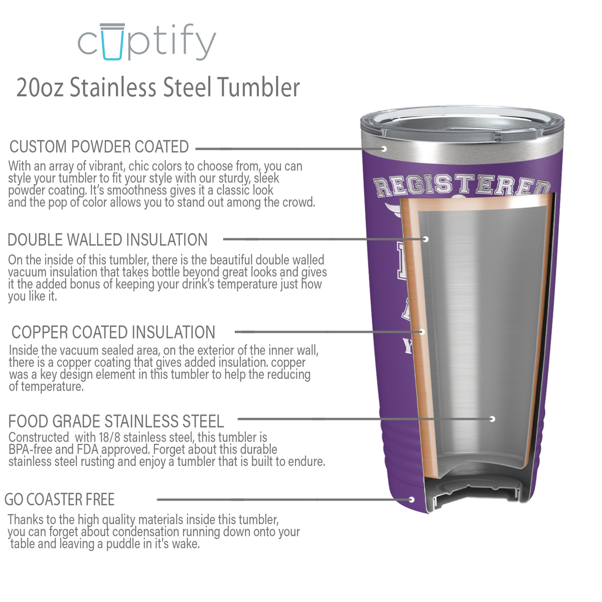 Personalized Nurse Laser Engraved 20oz Tumbler - Purple Matte