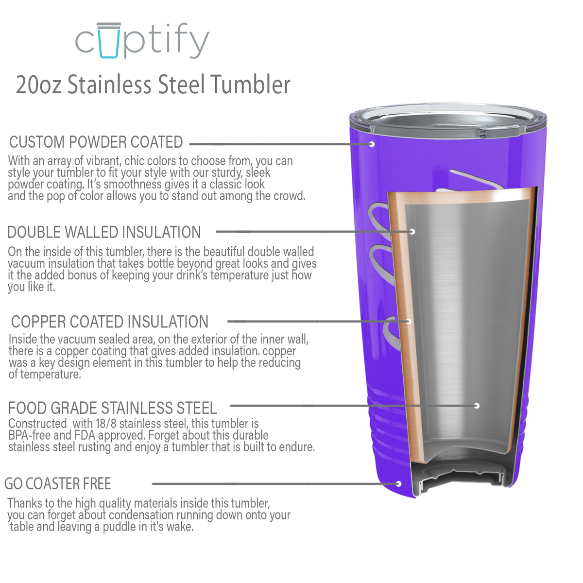 Cuptify Personalized on Purple Glitter 20 oz Stainless Steel Ringneck Tumbler