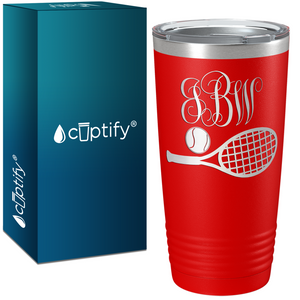 Personalized Monogrammed Tennis Ball and Racket Laser Engraved on Stainless Steel Tennis Tumbler