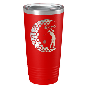 Personalized Women Golfer Laser Engraved on Stainless Steel Golf Tumbler