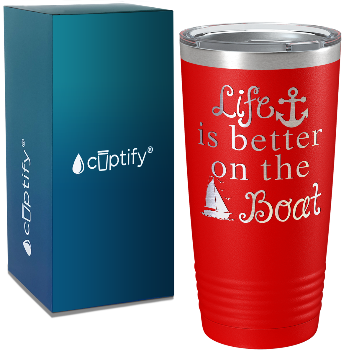Life is Better on the Boat Blue on White 20 oz Stainless Steel Tumbler