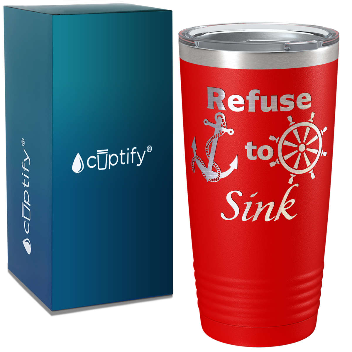 Refuse to Sink on White 20 oz Stainless Steel Tumbler