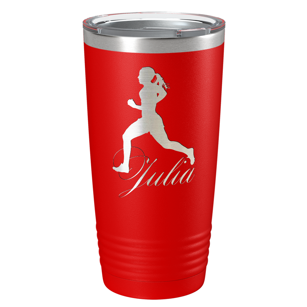 Personalized Running Women Silhouette Laser Engraved on Stainless Steel Cross Country Tumbler