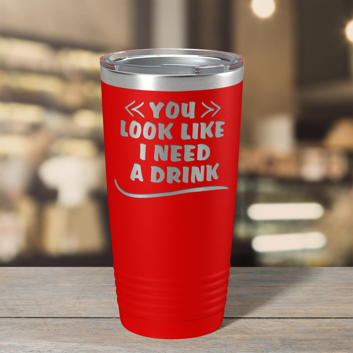 You Look Like I Need Drink on Red 20 oz Stainless Steel Ringneck Tumbler