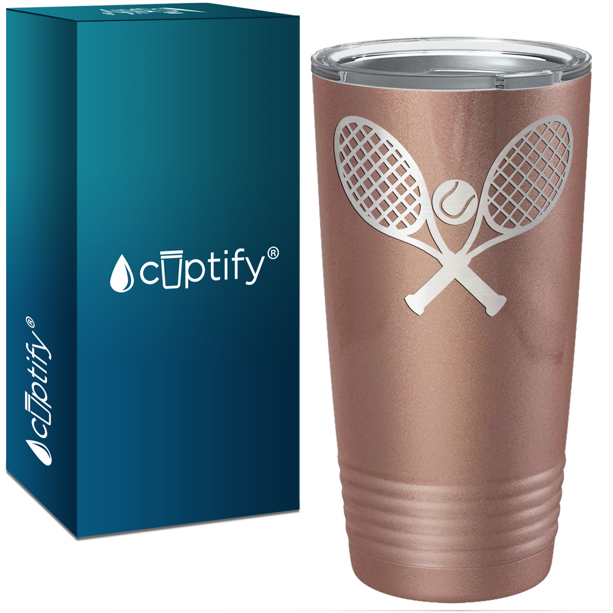 Tennis Rackets and Ball Laser Engraved on Stainless Steel Tennis Tumbler