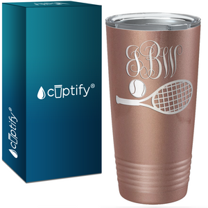 Personalized Monogrammed Tennis Ball and Racket Laser Engraved on Stainless Steel Tennis Tumbler