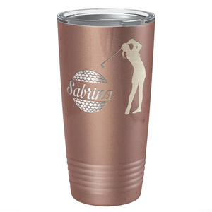 Personalized Female Golfer Laser Engraved on Stainless Steel Golf Tumbler