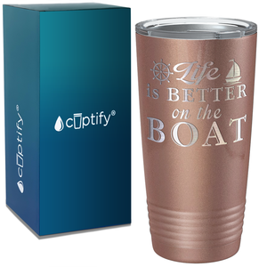 Life is Better on the Boat on White 20 oz Stainless Steel Tumbler