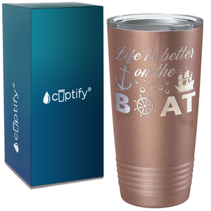 Life is Better on the Boat Sailing on White 20 oz Stainless Steel Tumbler