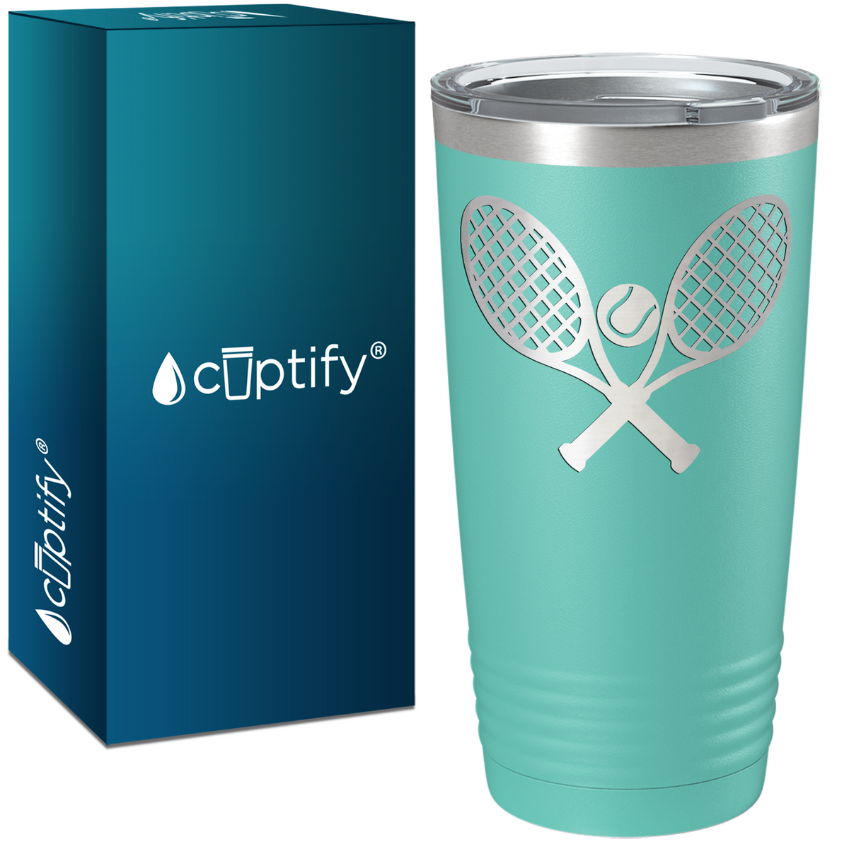Tennis Rackets and Ball Laser Engraved on Stainless Steel Tennis Tumbler