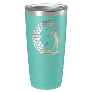 Personalized Women Golfer Laser Engraved on Stainless Steel Golf Tumbler