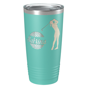 Personalized Female Golfer Laser Engraved on Stainless Steel Golf Tumbler