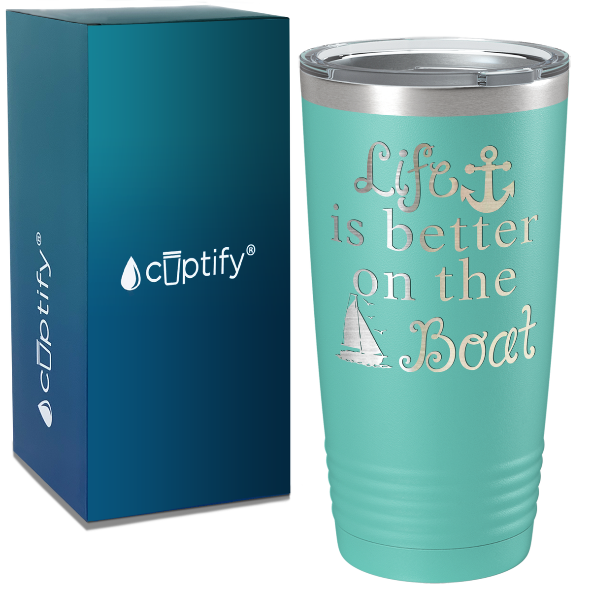 Life is Better on the Boat Blue on White 20 oz Stainless Steel Tumbler