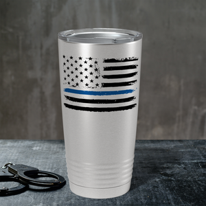 Retro Thin Blue Line Flag Police 20oz Stainless Tumbler