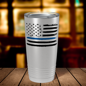 Retro Thin Blue Line Flag Police 20oz Stainless Tumbler