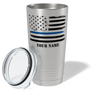 Personalized Retro Thin Blue Line Flag Police 20oz Stainless Tumbler