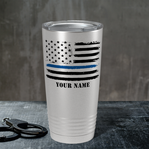Personalized Retro Thin Blue Line Flag Police 20oz Stainless Tumbler
