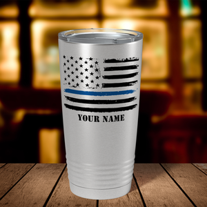 Personalized Retro Thin Blue Line Flag Police 20oz Stainless Tumbler