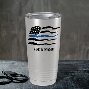 Personalized Flying Thin Blue Line Flag Police 20oz Stainless Tumbler