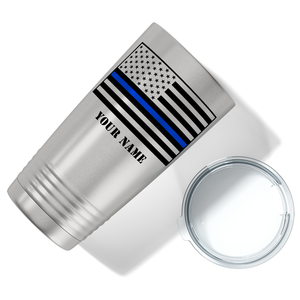 Personalized Thin Blue Line Flag Police 20oz Stainless Tumbler
