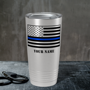 Personalized Thin Blue Line Flag Police 20oz Stainless Tumbler