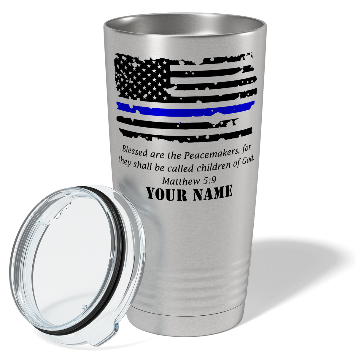 Personalized Thin Blue Flag Peacemakers 20oz Stainless Police Tumbler