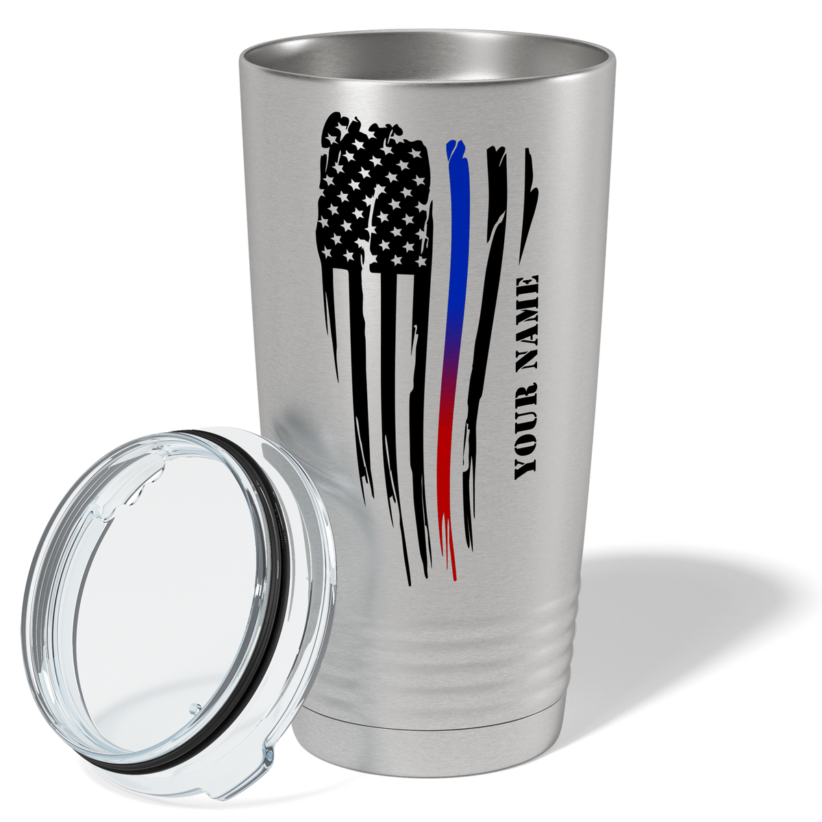 Personalized Thin Red and Blue Line American Flag Police 20oz Stainless Tumbler