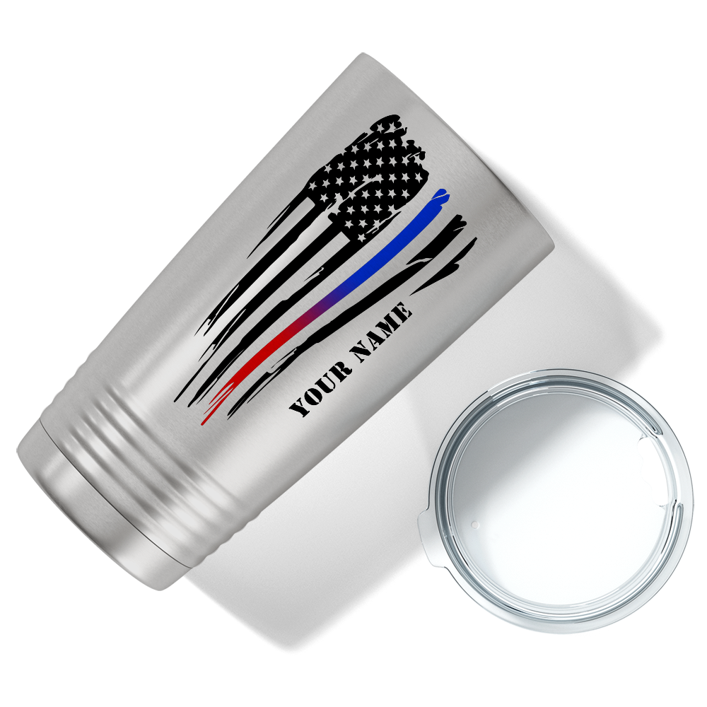 Personalized Thin Red and Blue Line American Flag Police 20oz Stainless Tumbler