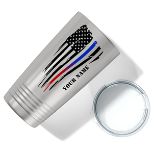 Personalized Thin Red and Blue Line American Flag Police 20oz Stainless Tumbler