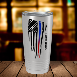 Personalized Thin Red and Blue Line American Flag Police 20oz Stainless Tumbler