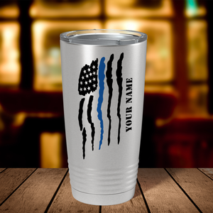 Personalized Flying Blue Line Flag Police 20oz Stainless Tumbler