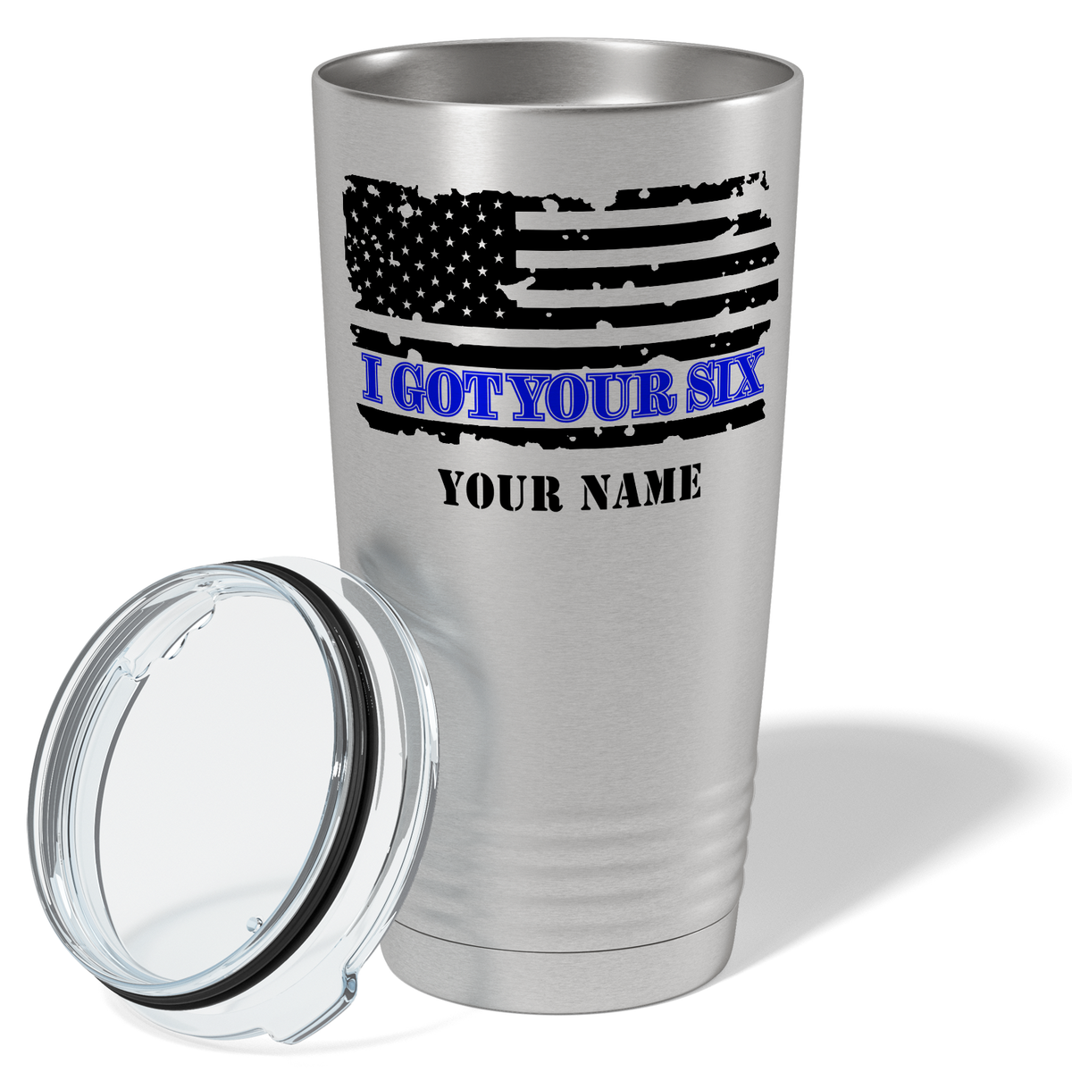 Personalized I Got Your Six on Distressed Flag 20oz Stainless Police Tumbler