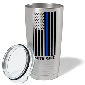 Personalized Black Thin Blue Line Flag 20oz Stainless Tumbler