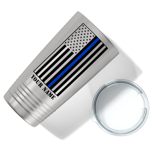 Personalized Black Thin Blue Line Flag 20oz Stainless Tumbler