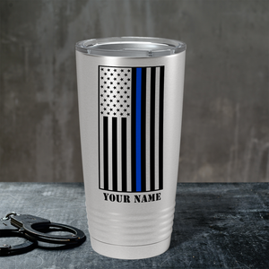 Personalized Black Thin Blue Line Flag 20oz Stainless Tumbler