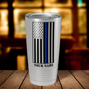 Personalized Black Thin Blue Line Flag 20oz Stainless Tumbler