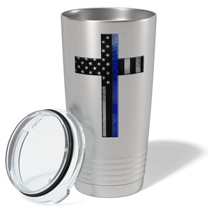 Retro Thin Blue Line Cross Long Police 20oz Stainless Tumbler