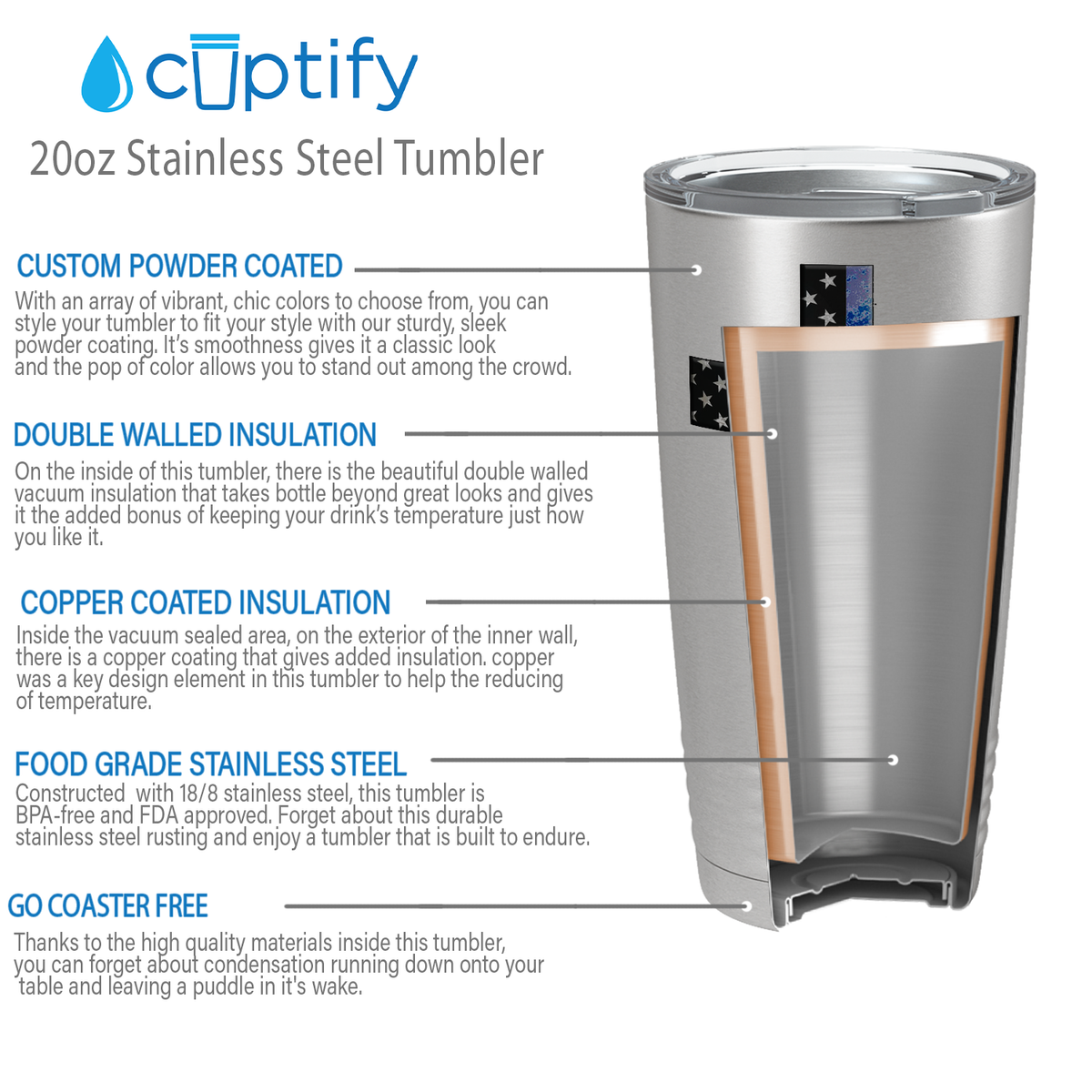 Retro Thin Blue Line Cross Long Police 20oz Stainless Tumbler