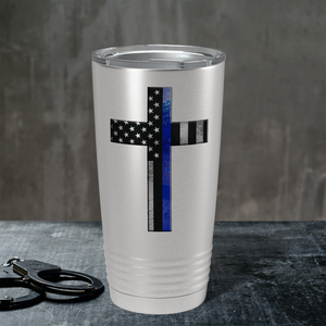 Retro Thin Blue Line Cross Long Police 20oz Stainless Tumbler