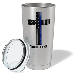 Personalized Retro Thin Blue Line Cross Long Police 20oz Stainless Tumbler